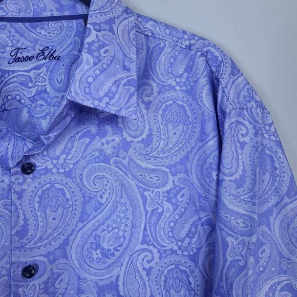 Tasso Elba Mens Paisley Button Up Shirt Blue Size XL Long Sleeve Flip Cuff Work - Picture 3 of 8